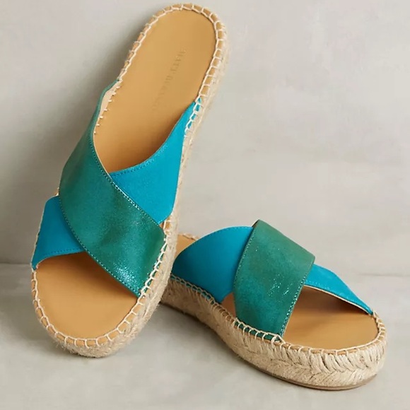 Matt Bernson Porto Espadrille Teal Slide Sandals - Picture 1 of 5